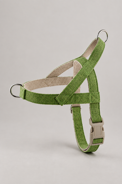Linen dog harness in Green
