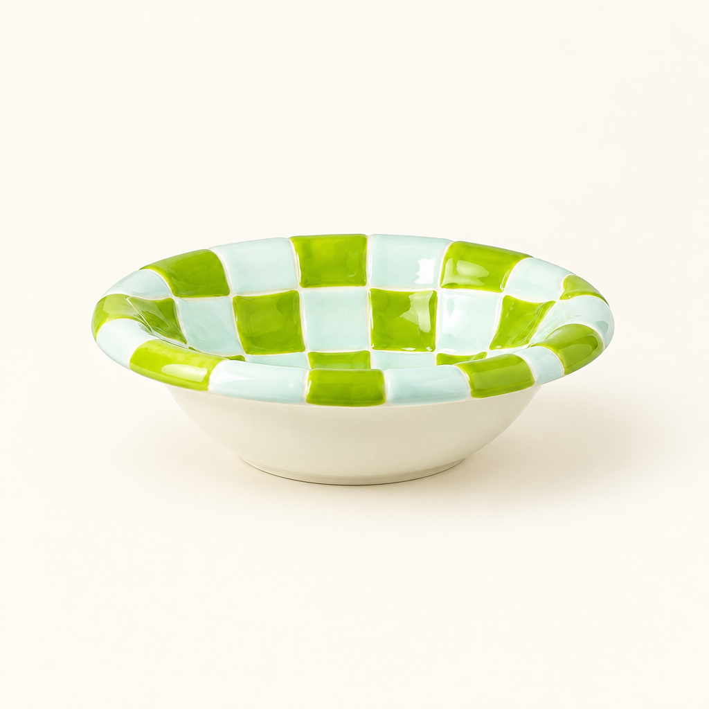 Single green checkerboard bowl