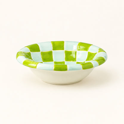 Single green checkerboard bowl