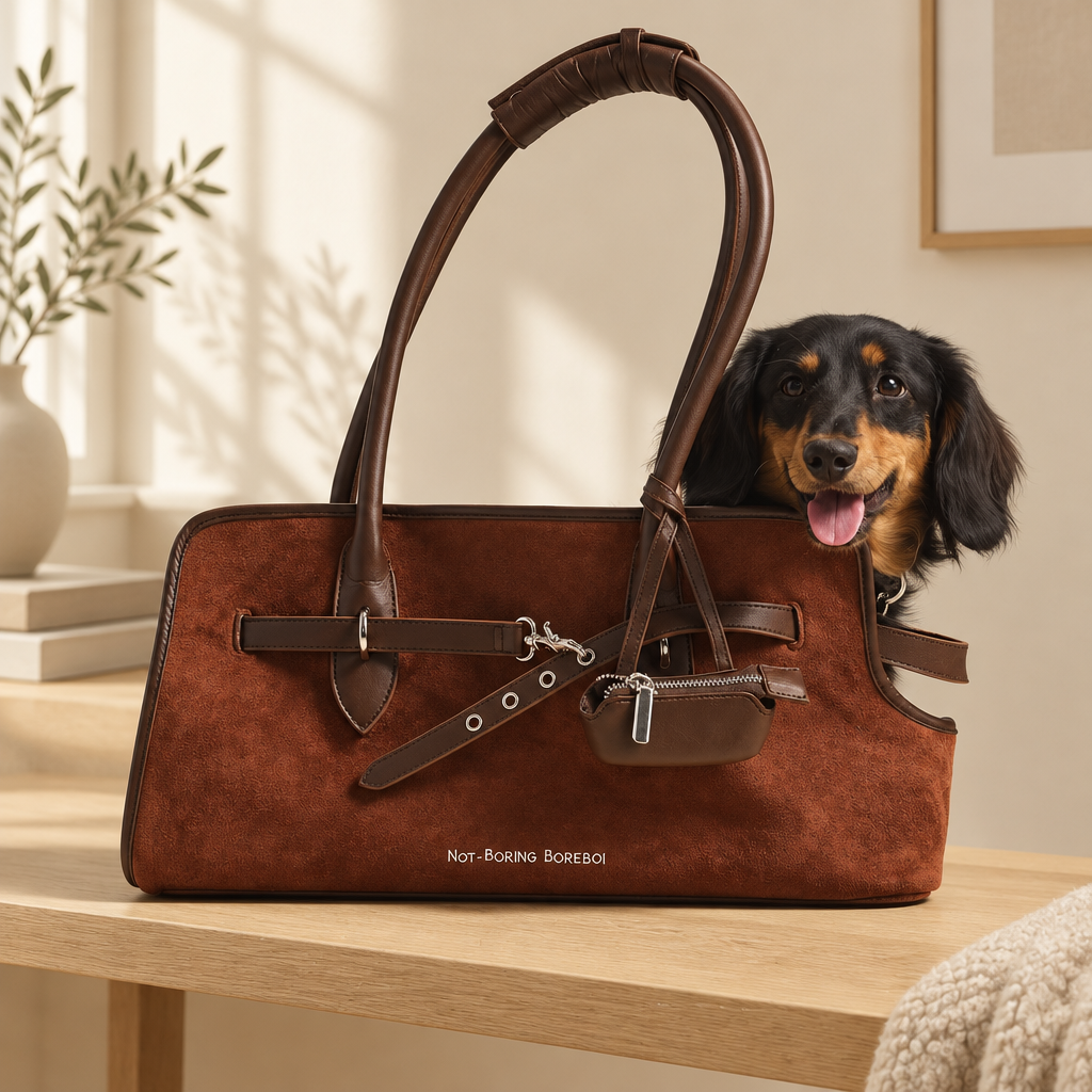 Suede-Feel Pet Tote Bag – Small Dog and Cat Carrier with Safety Leash, Hand or Shoulder Carry, Reddish Brown