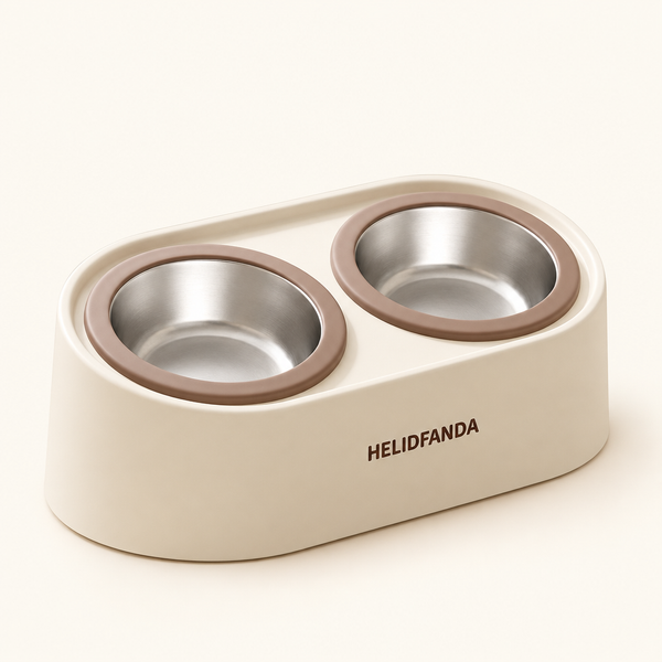 Tilted Double Pet Bowl with Removable Stainless Steel Bowls
