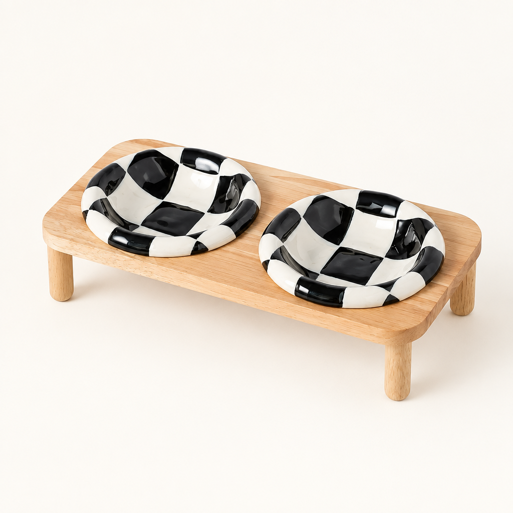 Black checkerboard pair on tall stand