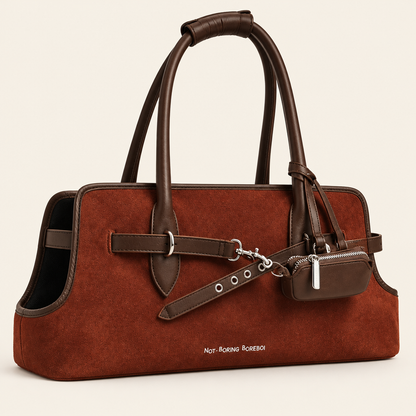 Suede-Feel Pet Tote Bag – Small Dog and Cat Carrier with Safety Leash, Hand or Shoulder Carry, Reddish Brown