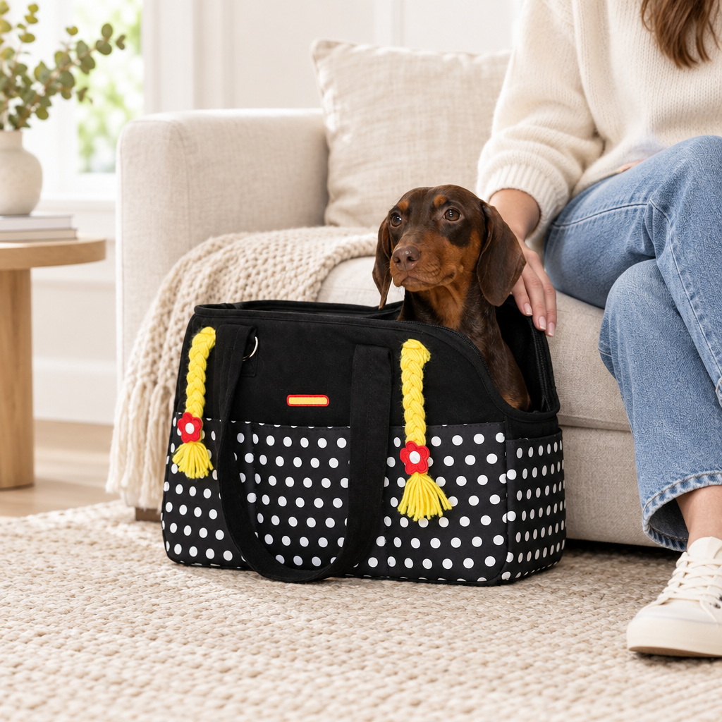 Crossbody Pet Carrier Bag – Portable Hands-Free Carrier for Small Dogs and Cats, Pink or Black