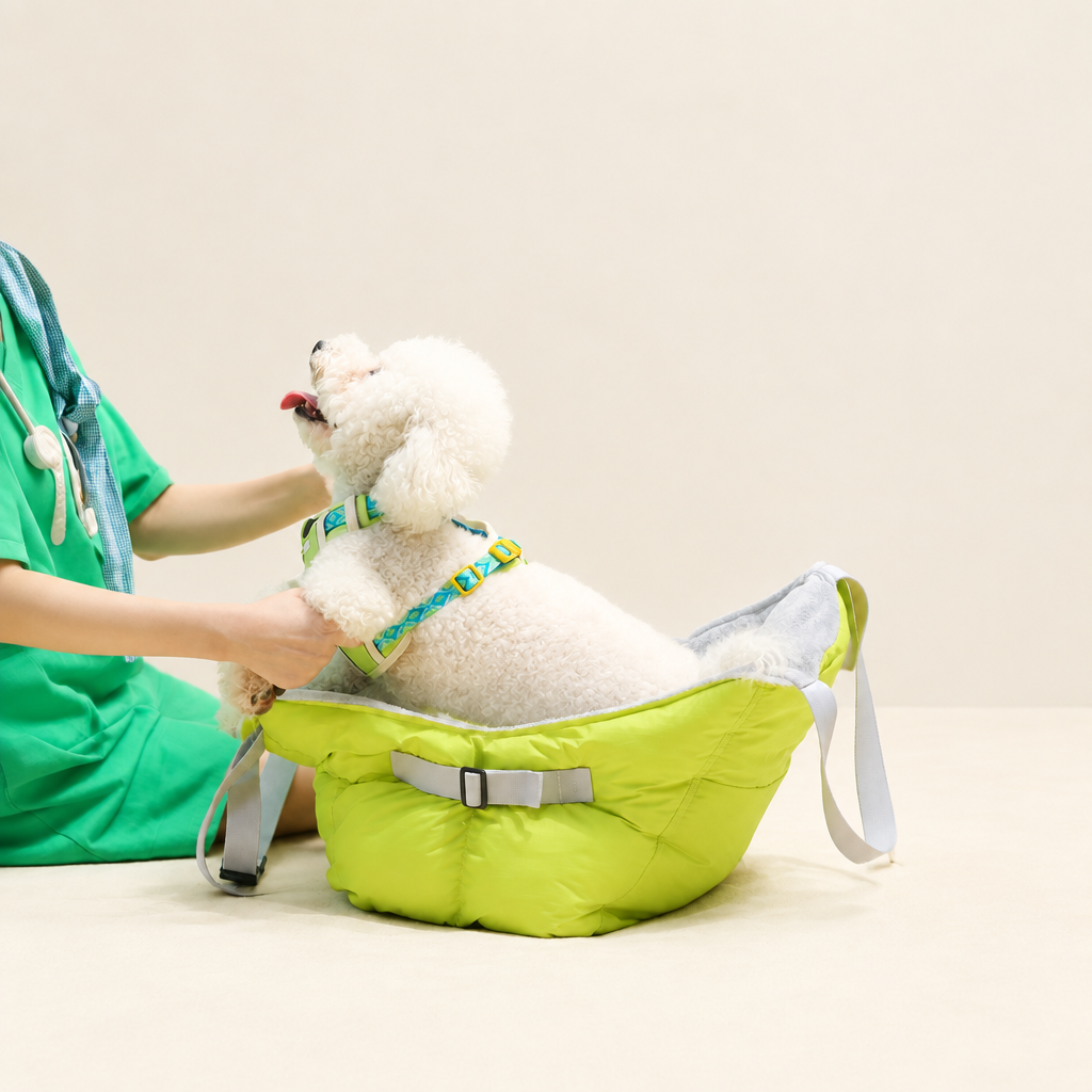 Pet Car Bed and Carry Bag – 2-in-1 Padded Car Seat Bed for Small Dogs and Cats up to 6 kg, Green