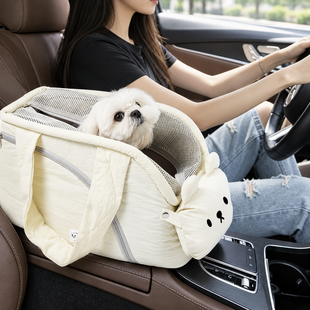 Warm Pet Carrier Shoulder Bag with Head-Out Opening – Large Dog and Cat Bag for Small Pets, Off-White