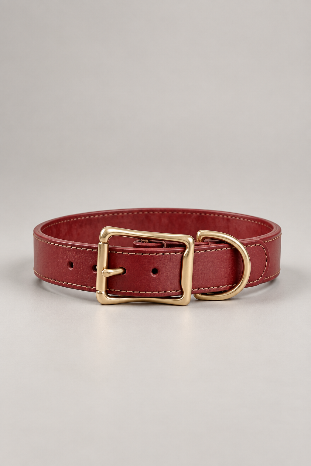 Hand-stitched leather dog collar in Red