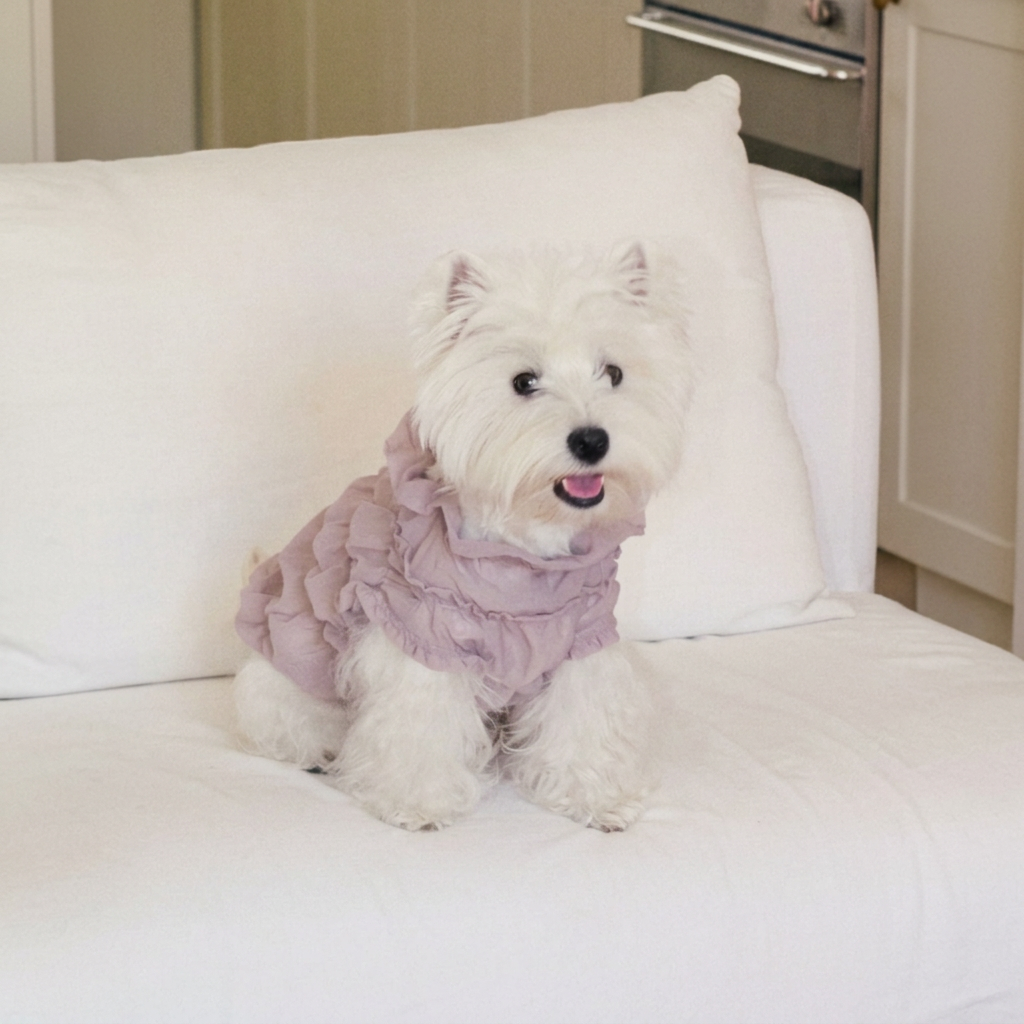 Ruffle Dog Vest – Lavender Mousse, Beige or Purple