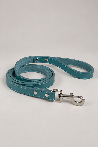 150cm leather dog lead in Teal Blue