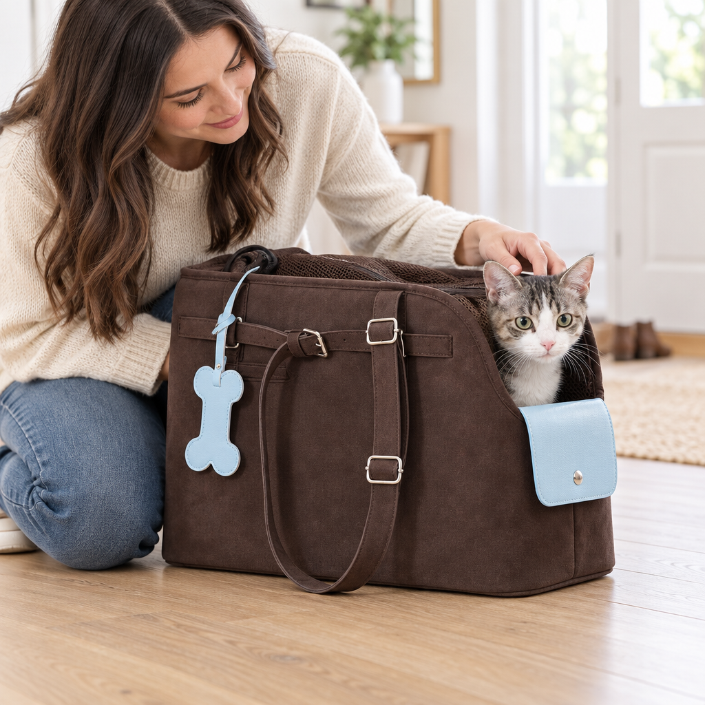 Suede Pet Tote Shoulder Bag – Stylish Dog and Cat Carrier in 3 Sizes for Small Dogs up to 4 kg and Cats up to 6 kg