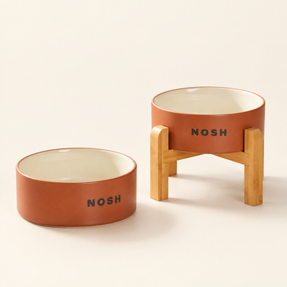Ceramic Dog Bowl - Wide, Heavy Food and Water Bowl for Dogs and Cats, Standard or Raised