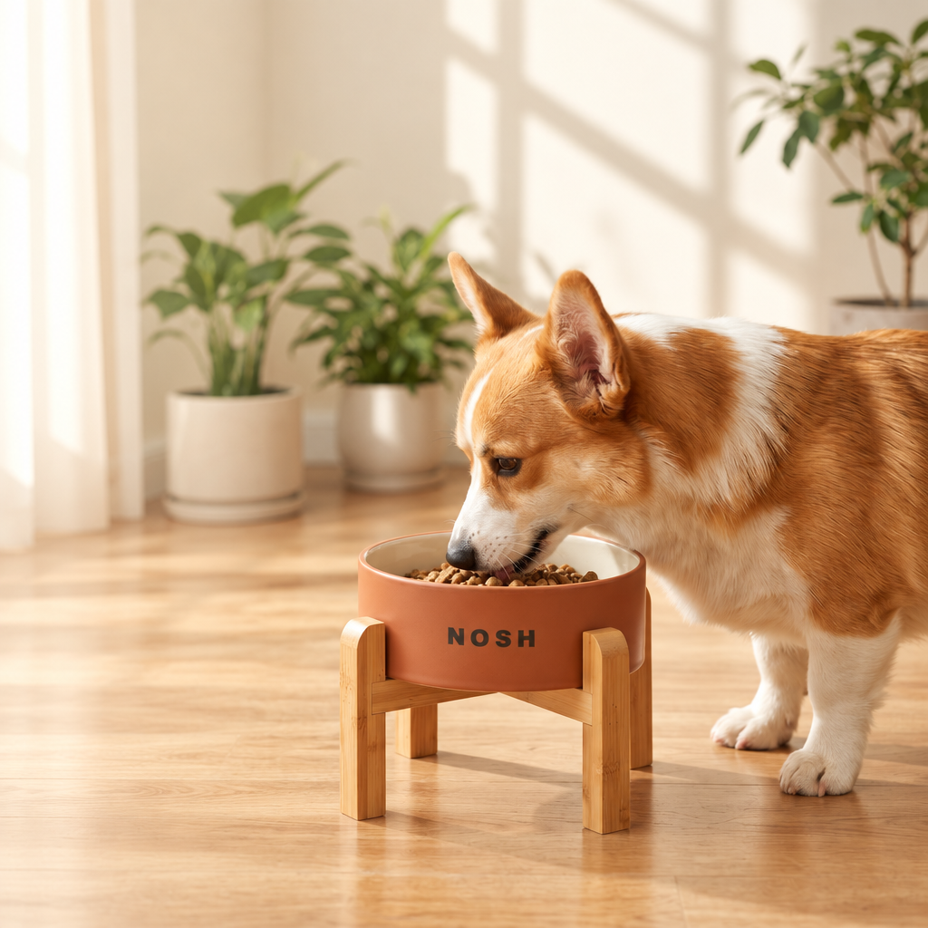 Ceramic Dog Bowl - Wide, Heavy Food and Water Bowl for Dogs and Cats, Standard or Raised