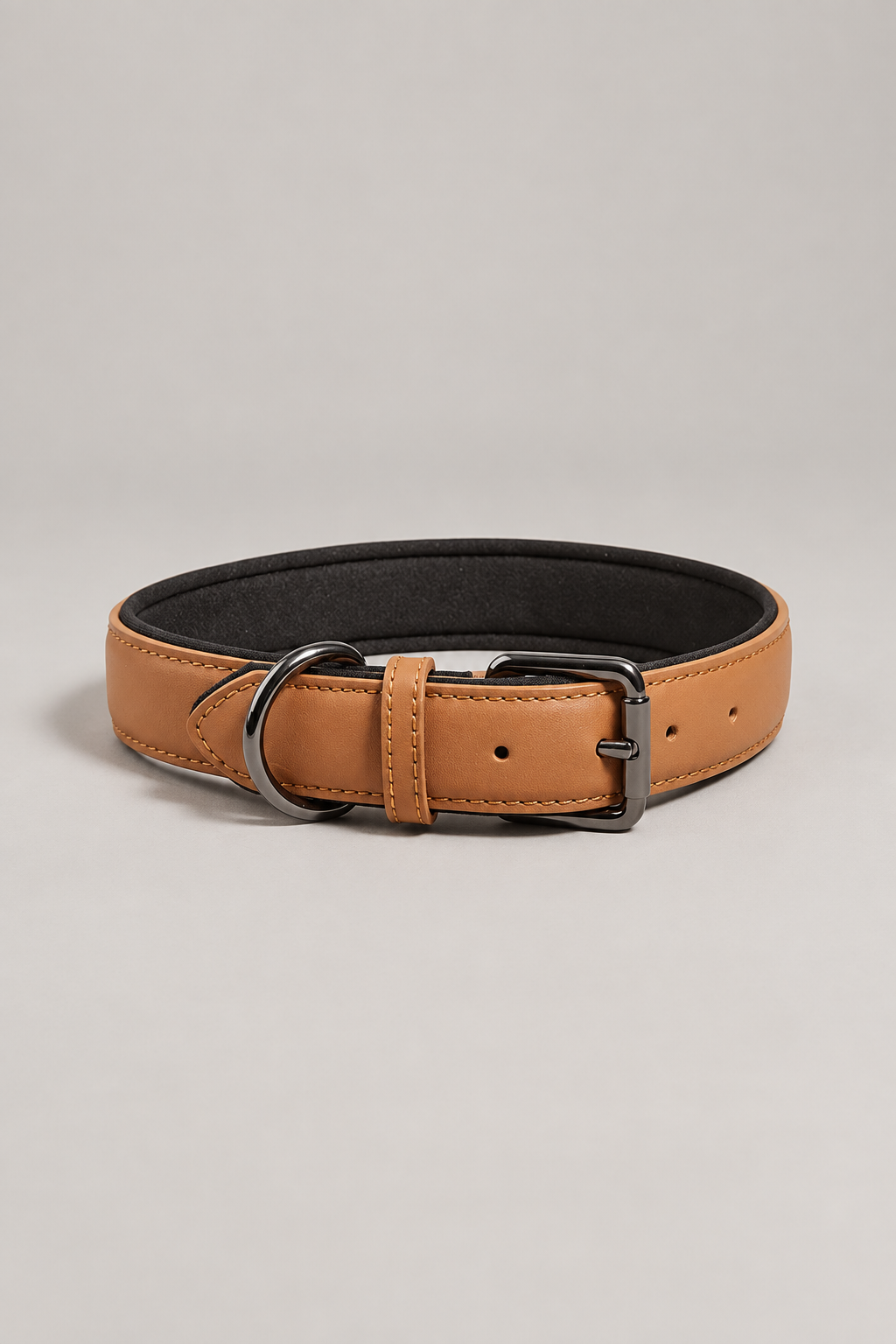 Padded faux leather dog collar in Tan