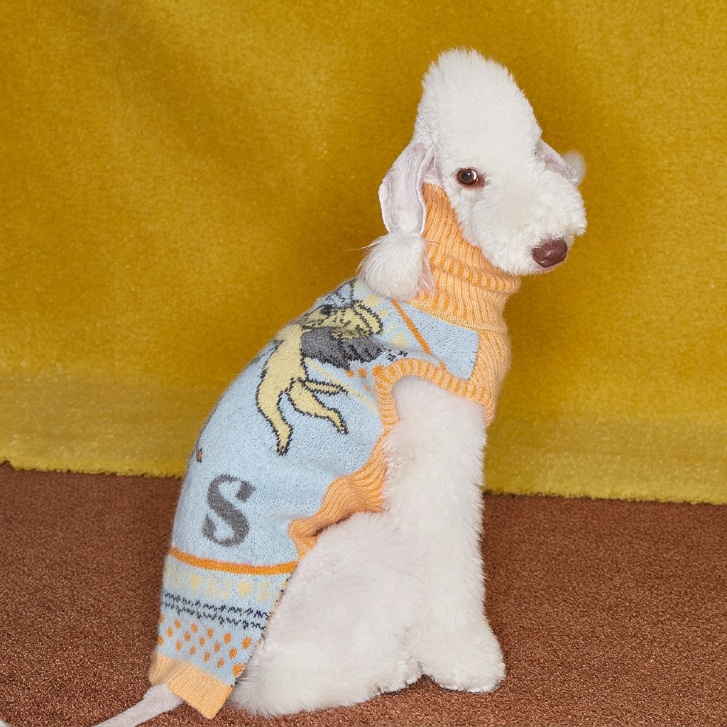 Angel Pattern Knitted Dog Jumper – Orange and Blue