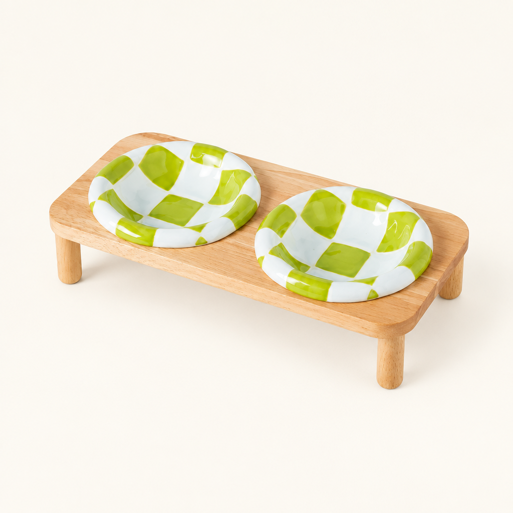Green checkerboard pair on tall stand
