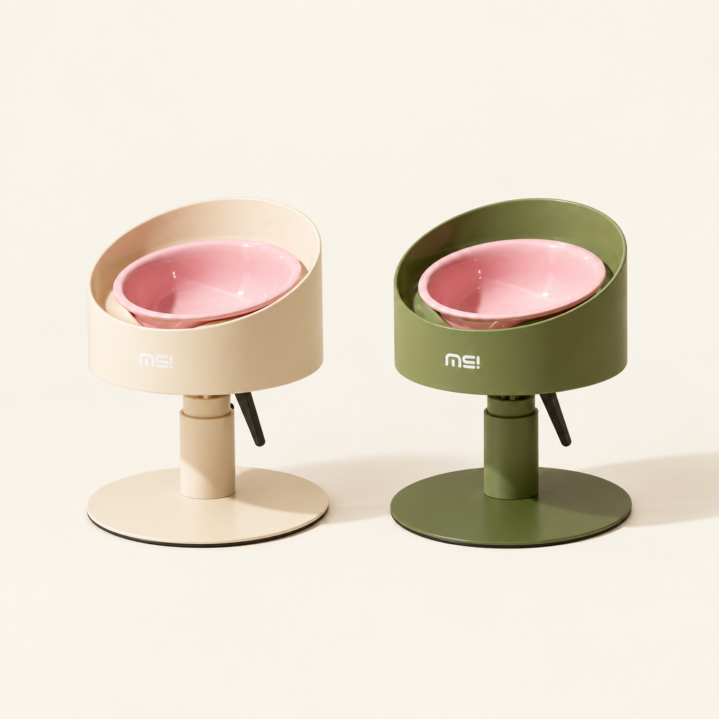 Pink ceramic bowls in cream and green stands