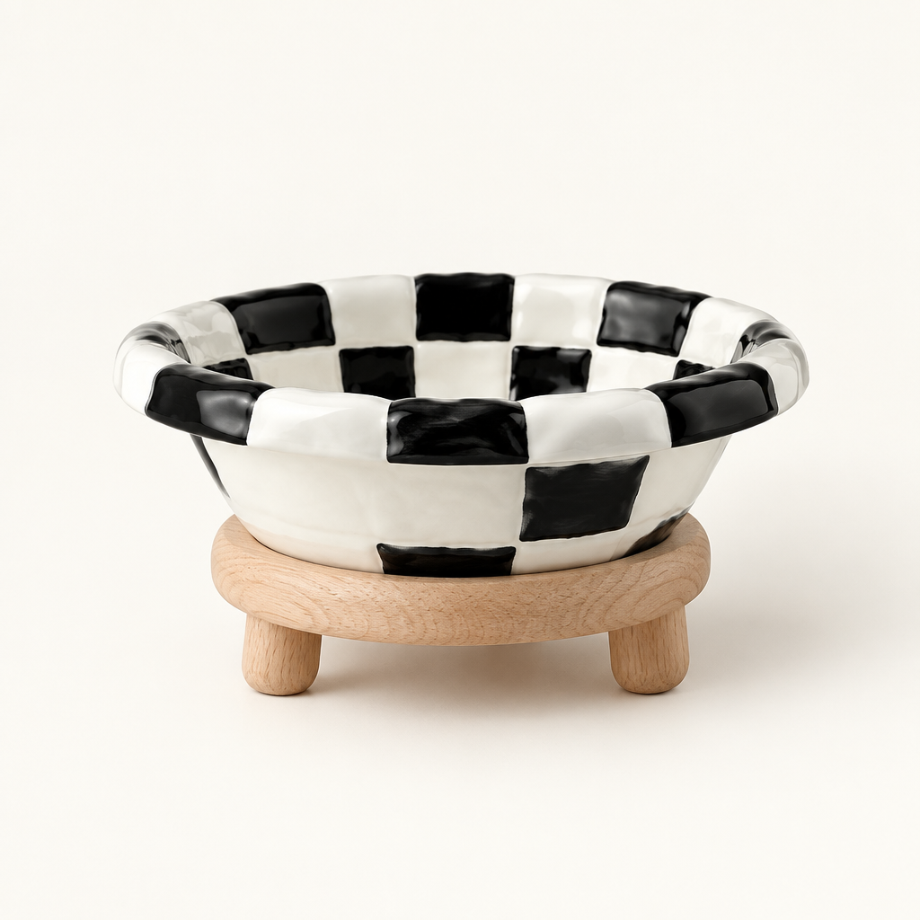 Single black checkerboard bowl