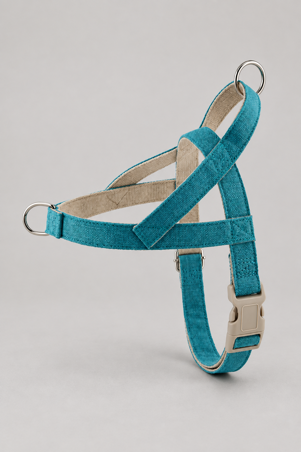Linen dog harness in Teal
