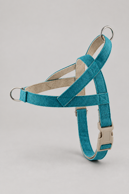 Linen dog harness in Teal