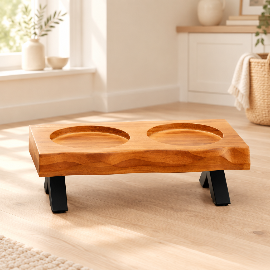 Wooden stand in off-white kitchen