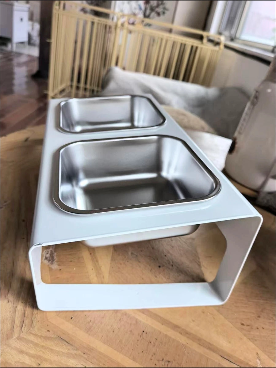 Raised Stainless Steel Double Dog Bowl - Elevated Food and Water Stand for Small Dogs and Cats