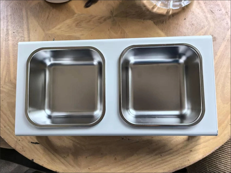 Raised Stainless Steel Double Dog Bowl - Elevated Food and Water Stand for Small Dogs and Cats