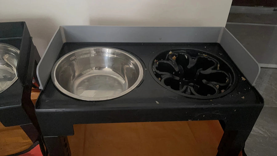 6-Height Adjustable Dog Bowl Stand - Raised Double Feeder with Slow Feeder Option for Large Dogs