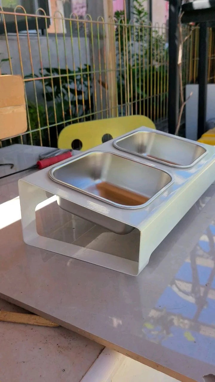 Raised Stainless Steel Double Dog Bowl - Elevated Food and Water Stand for Small Dogs and Cats