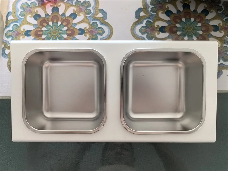 Raised Stainless Steel Double Dog Bowl - Elevated Food and Water Stand for Small Dogs and Cats