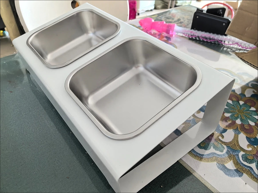 Raised Stainless Steel Double Dog Bowl - Elevated Food and Water Stand for Small Dogs and Cats