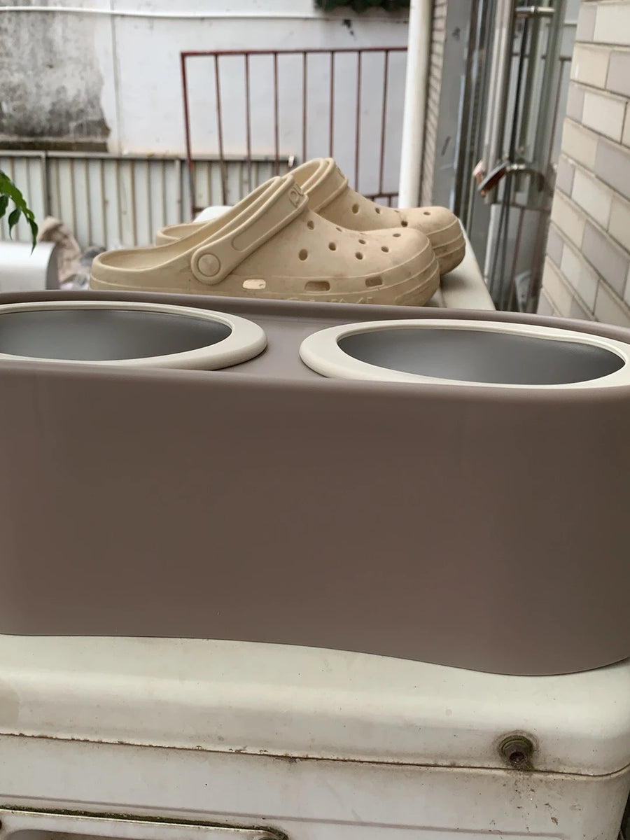 Tilted Double Pet Bowl with Removable Stainless Steel Bowls