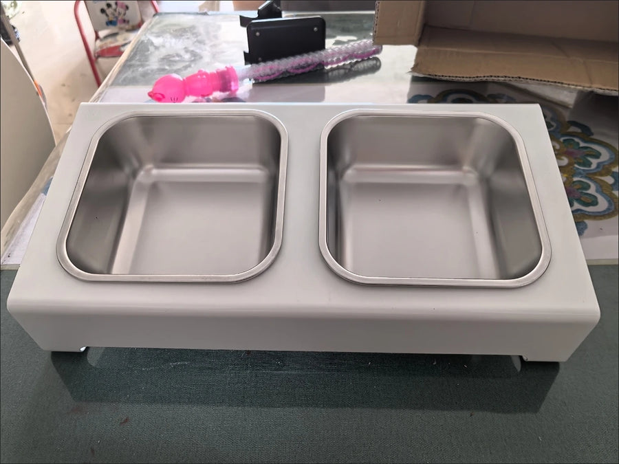 Raised Stainless Steel Double Dog Bowl - Elevated Food and Water Stand for Small Dogs and Cats
