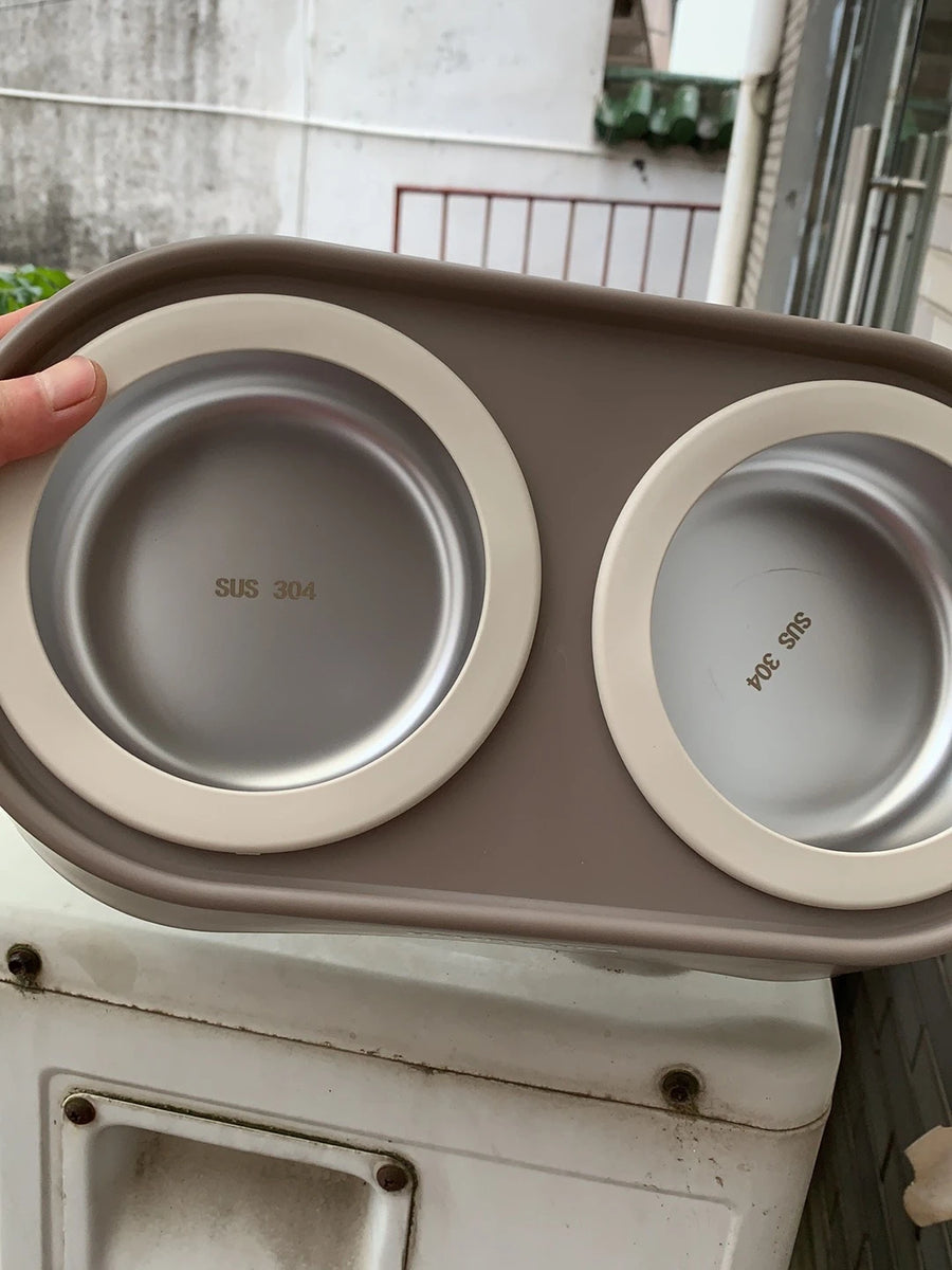 Tilted Double Pet Bowl with Removable Stainless Steel Bowls