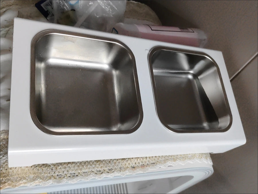 Raised Stainless Steel Double Dog Bowl - Elevated Food and Water Stand for Small Dogs and Cats