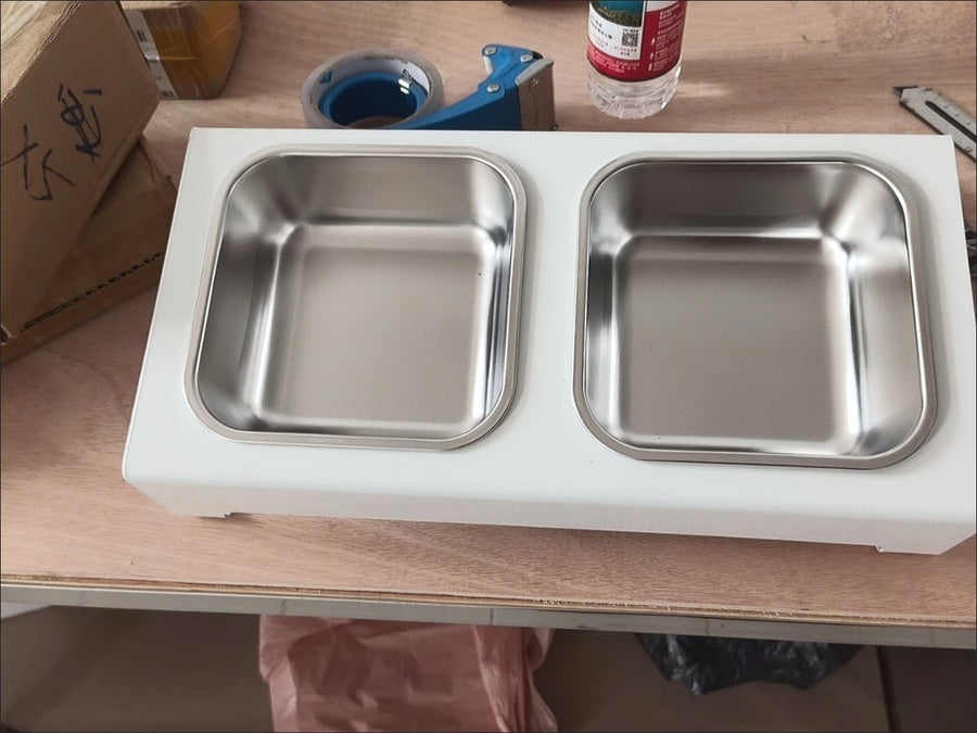 Raised Stainless Steel Double Dog Bowl - Elevated Food and Water Stand for Small Dogs and Cats