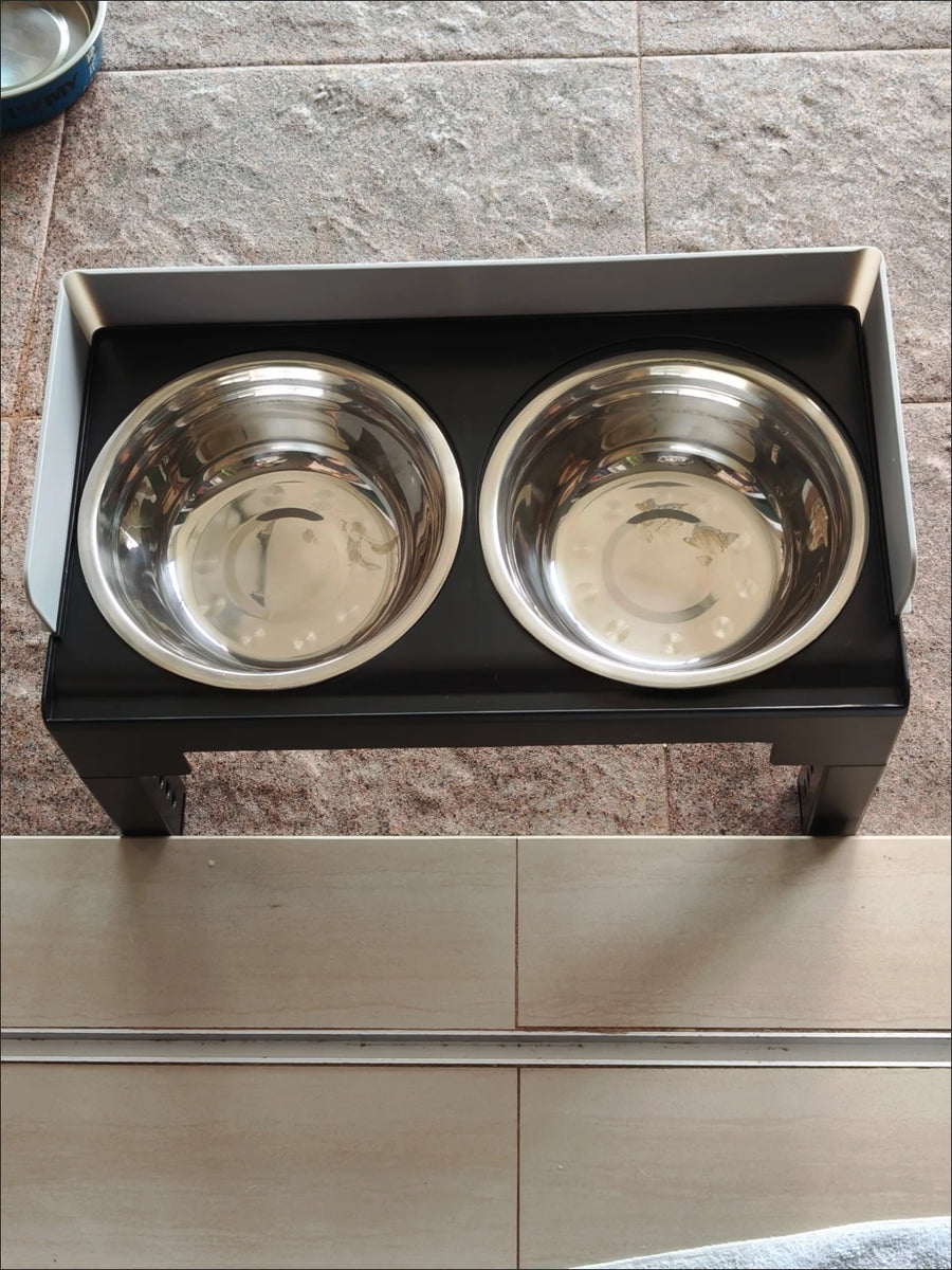 6-Height Adjustable Dog Bowl Stand - Raised Double Feeder with Slow Feeder Option for Large Dogs