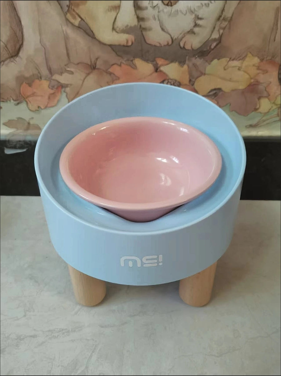 Tilted Raised Ceramic Cat Bowl - Angled Pet Bowl on a Footed Stand for Cats and Small Dogs, Pastel Colours