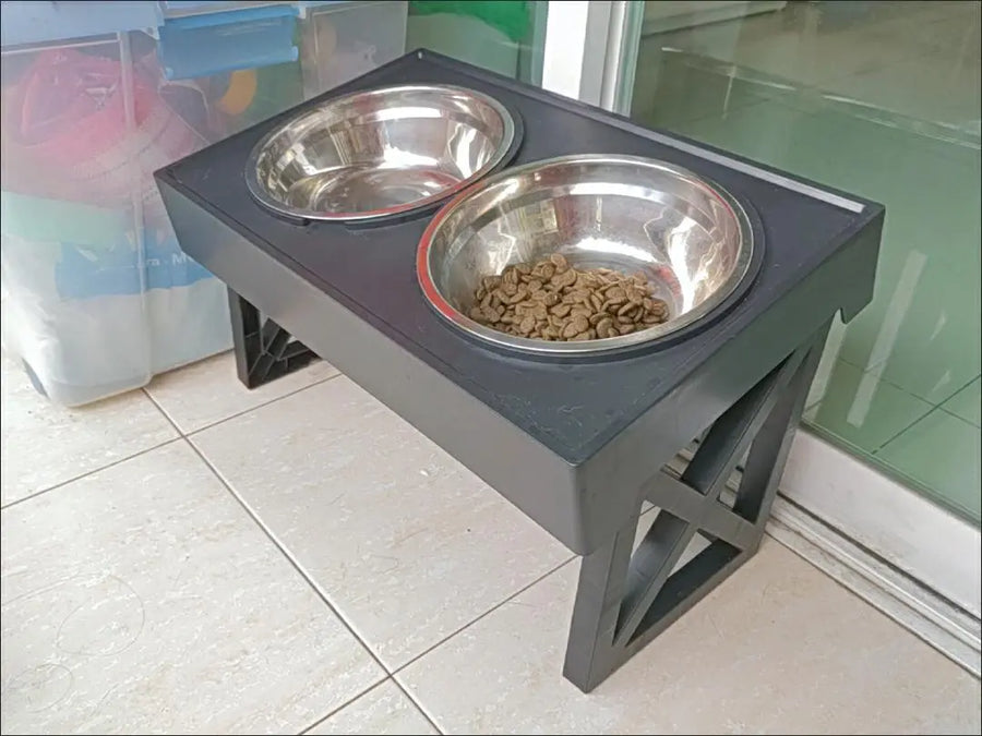 Adjustable Raised Dog Bowl Stand - Elevated Double Feeder with Stainless Steel Bowls for Medium and Large Dogs