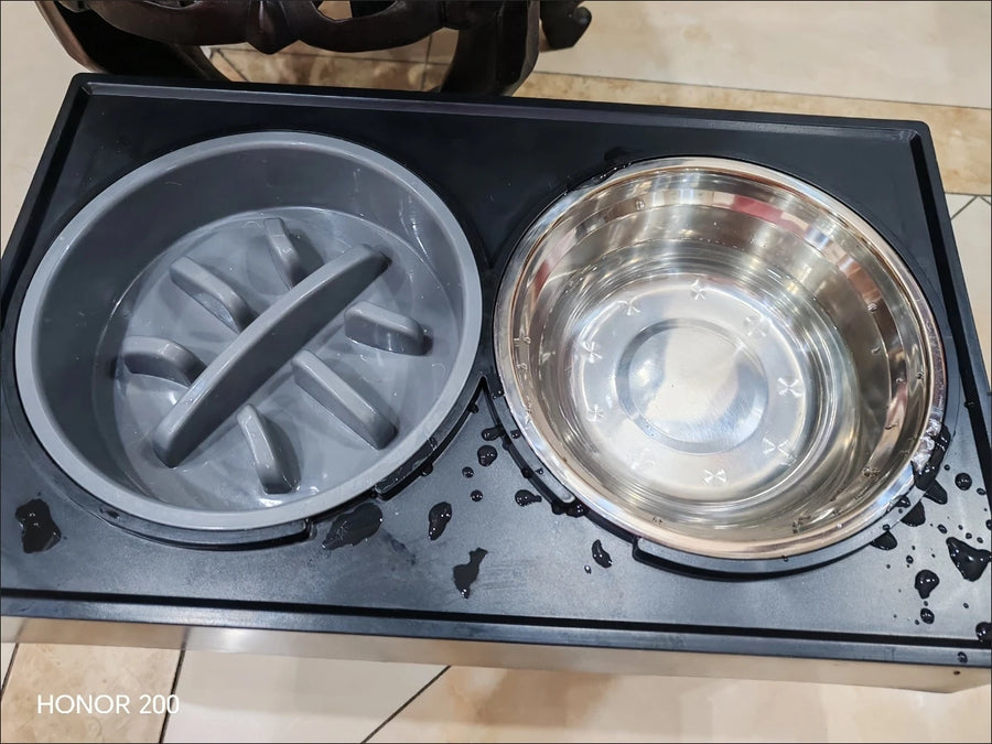 Adjustable Raised Dog Bowl Stand - Elevated Double Feeder with Stainless Steel Bowls for Medium and Large Dogs