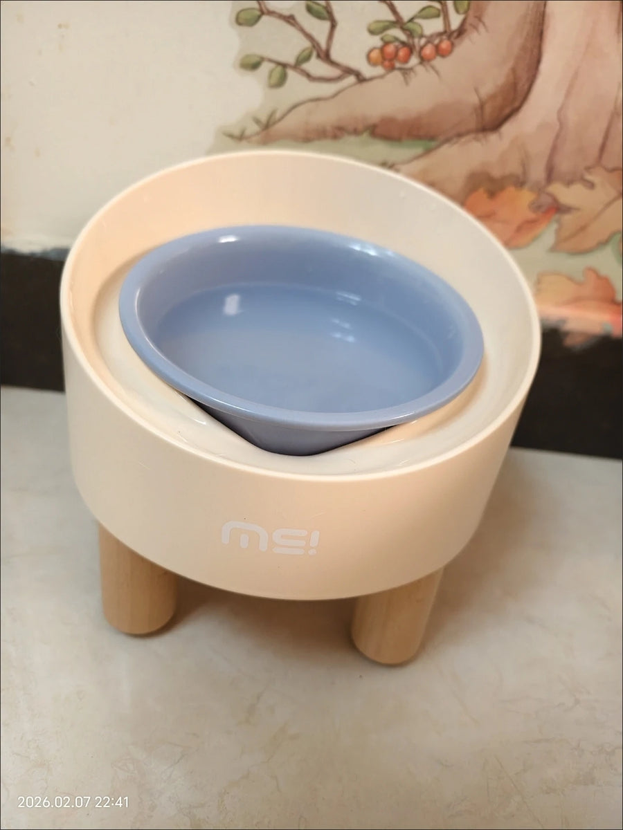 Tilted Raised Ceramic Cat Bowl - Angled Pet Bowl on a Footed Stand for Cats and Small Dogs, Pastel Colours