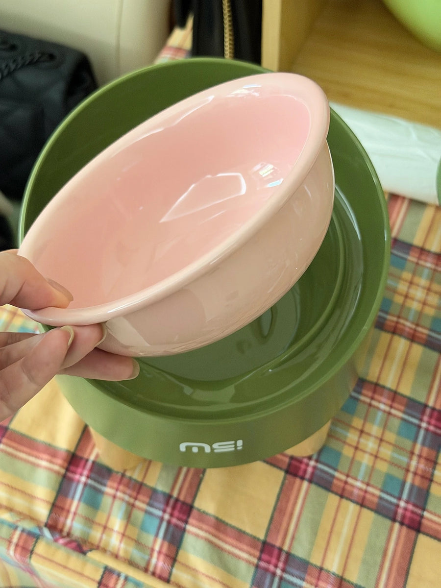 Tilted Raised Ceramic Cat Bowl - Angled Pet Bowl on a Footed Stand for Cats and Small Dogs, Pastel Colours
