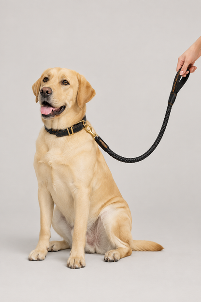 Labrador wearing the braided collar and matching lead