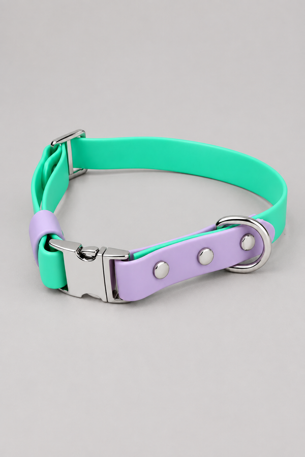 Waterproof Dog Collar – Two-Tone PVC Wipe-Clean Collar, Quick-Release