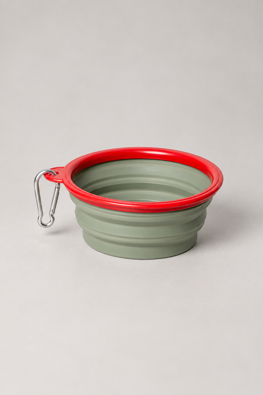 Folding travel dog bowl in Olive & Red (Dog)
