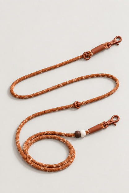 Braided rope dog lead in Palm Brown