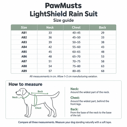 PawMusts LightShield size guide