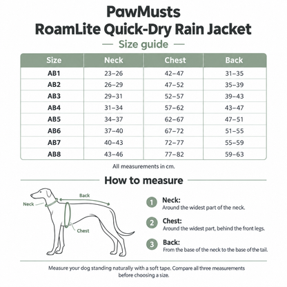 PawMusts RoamLite size guide