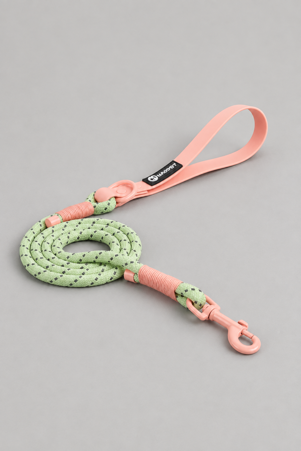 Wipe-clean PVC dog lead in Peach & Fern