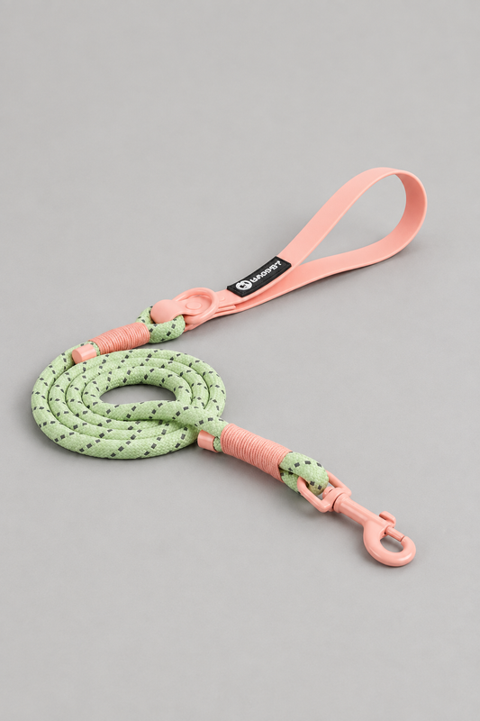 Wipe-clean PVC dog lead in Peach & Fern