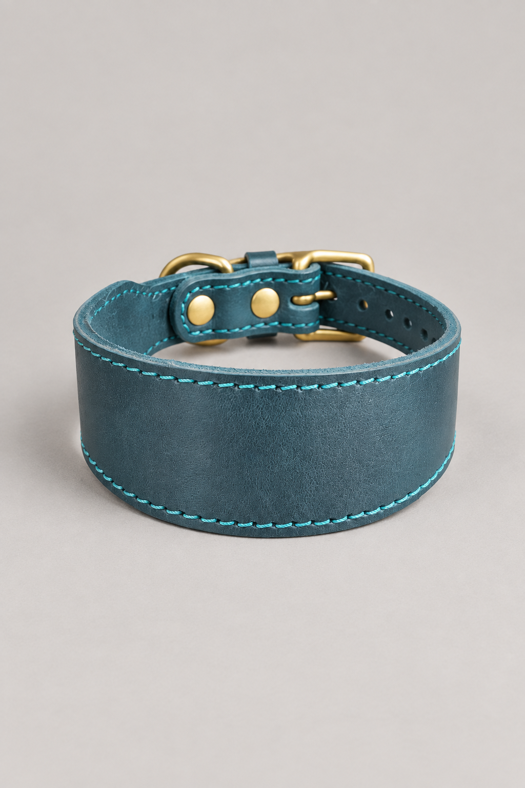 Leather sighthound collar in Peacock Blue